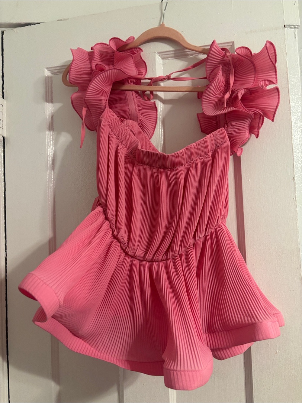 Girls Pink Pleated Ruffle Top